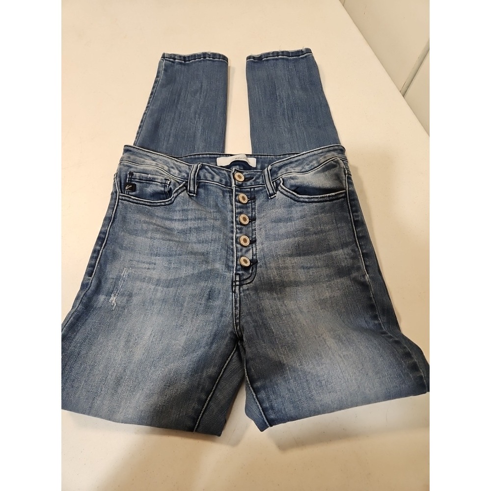 KanCan High Rise Skinny Jeans Size 9/28 Blue Denim Button Fly‎ Distressed(1335)